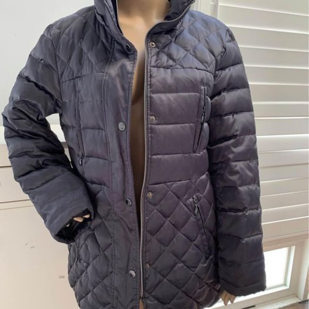 Esprit Down jacket coat size large dark grey/black button full zip